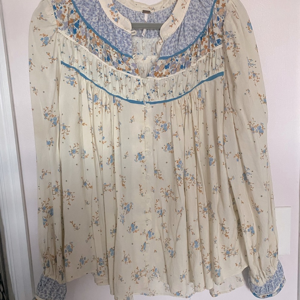 FREE PEOPLE floral cotton blend blouse